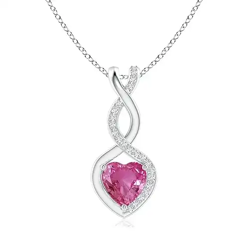 Angara Natural Pink Sapphire Infinity Heart Pendant/Necklace with Diamonds in Sterling Silver/14K Solid Gold/Platinum for Women | September Birthstone Jewellery for Her | Anniversary,Wedding