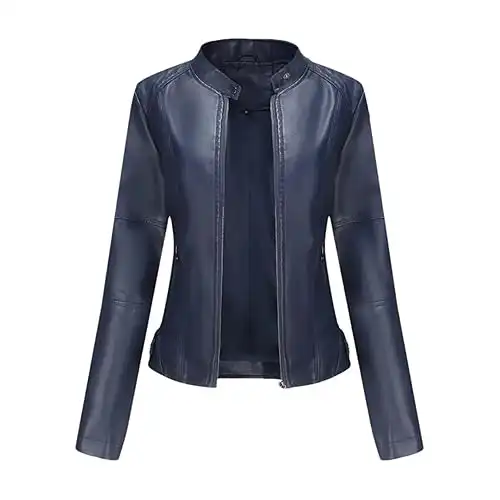 Women Leather Jacket Spring Autumn Black PU Leather Coat Stand-Up Collar Motor Biker Jacket