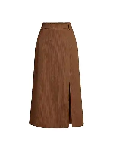 Milumia Women's Corduroy Skirt High Waisted Split Thigh Straight Long Skirts