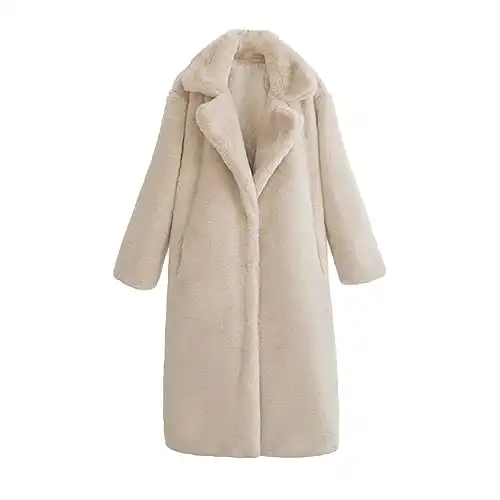 Women's Faux Reversible Fur Coat Open Front Long Lapel Cardigan Jacket Warm Winter Faux Fleece Outwear