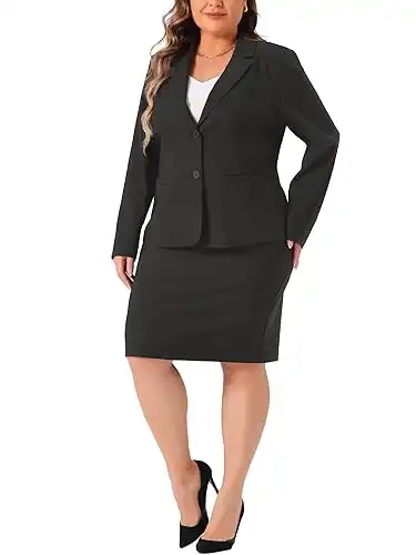 Agnes Orinda Plus Size Skirt Suits for Women 2 Piece Suit Skirt Set Business Casual Long Sleeve Blazer and Pencil Skirt