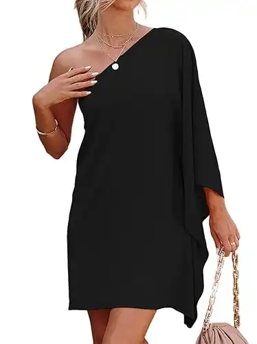 Jhsnjnr Women's One Shoulder Dress Batwing Sleeve Mini Dress Elegant Sexy Party Club Dresses