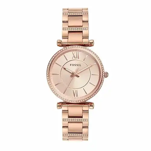 Fossil Carlie Three-Hand Rose Goldtone Stainless Steel Watch