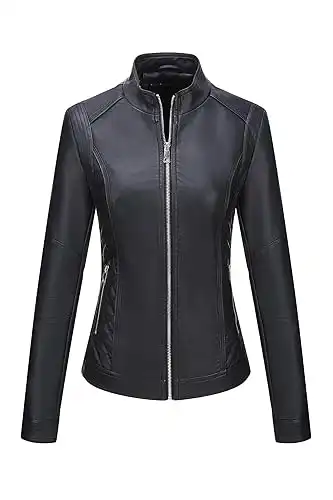 Giolshon Faux Leather Short Jacket Women Fall and Winter Fashion Motorcycle Biker Casual Coat