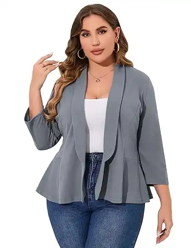 KOJOOIN Women Plus Size Casual Blazer Open Front Long Sleeve Work Office Cardigan Jackets