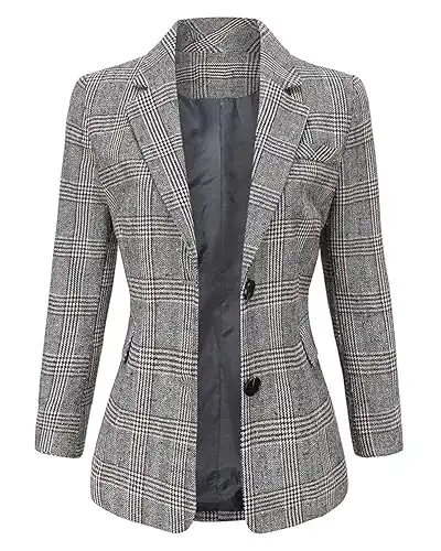 ebossy Women's Notch Lapel 2 Button Boyfriend Blazer Suit Houndstooth Plaid Jacket Coat