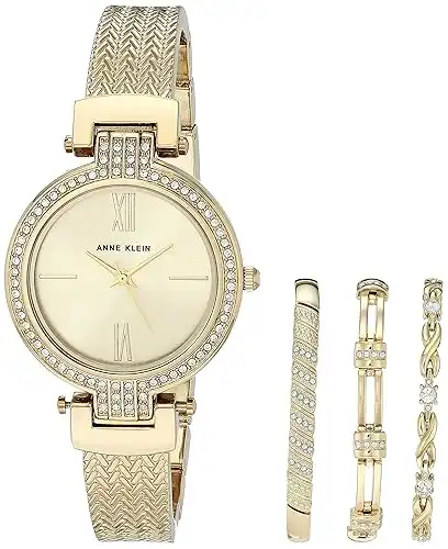 Anne Klein Women's Premium Crystal Accented Watch and Bracelet Set, AK/3584, Gold, AK/3584GBST